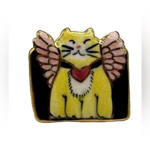 Porcelain Cat Brooch / Pin Painted Possibly Vintage